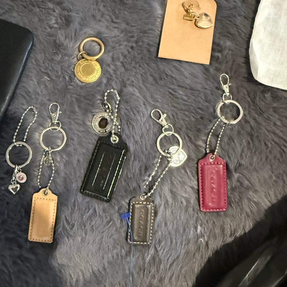 Coach Leather Key Tag Set in Black, Brown, Tan, Burgundy lot of authentic coach
